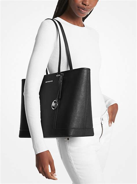 michael kors black jet set travel large saffiano leather tote|michael kors tote bag.